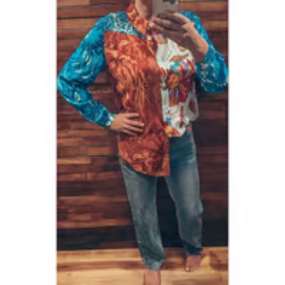 Soft Surrounding Mixed Pattern Button Up Blouse Womens Sz S Floral Multi Color - Picture 5 of 11